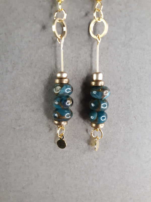 Deep Sea - Deep green Impression Jasper beaded drop earrings.
