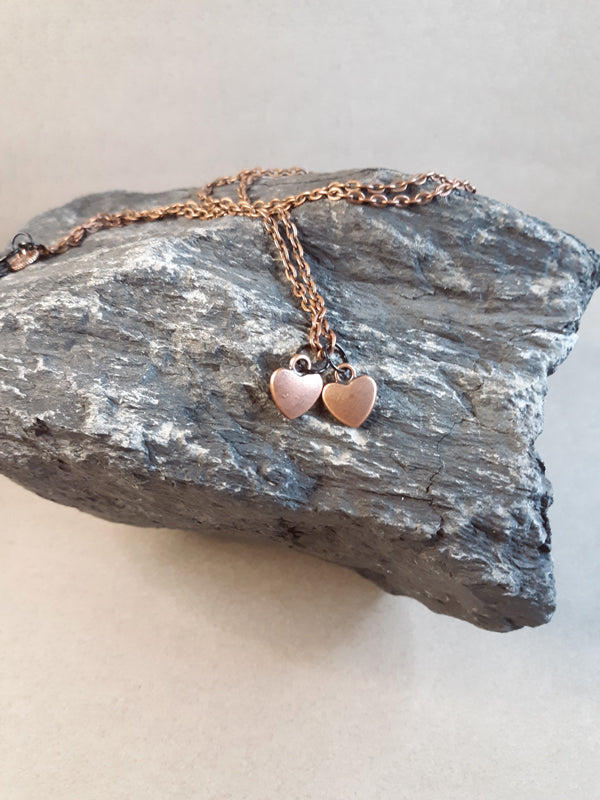 Two Hearts - Aged bronze hearts on matching chain