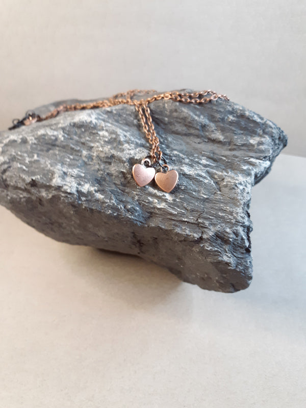 Two Hearts - Aged bronze hearts on matching chain