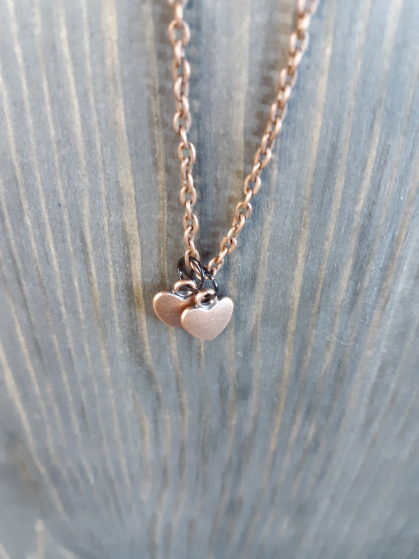 Two Hearts - Aged bronze hearts on matching chain