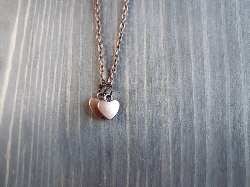 Two Hearts - Aged bronze hearts on matching chain