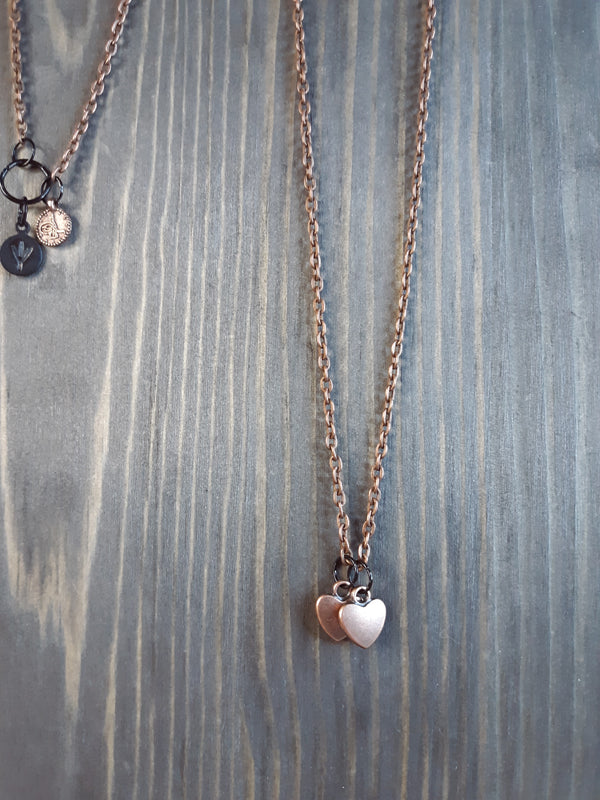 Two Hearts - Aged bronze hearts on matching chain