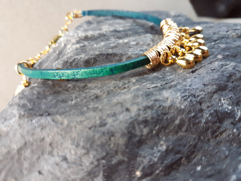 Green Leather and Gold Bails