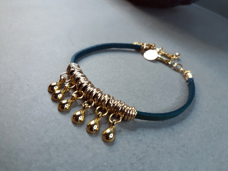 Green Leather and Gold Bails