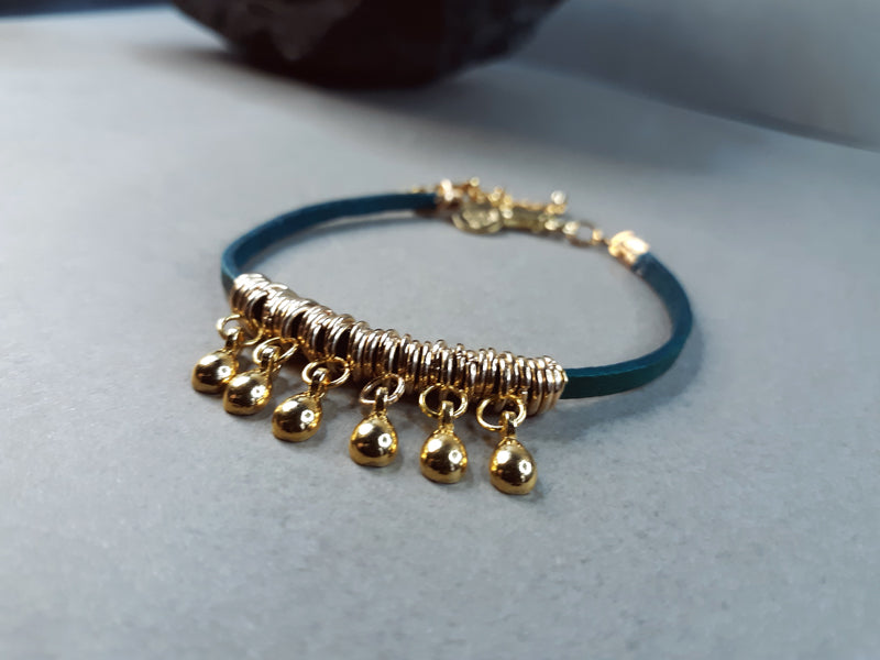 Green Leather and Gold Bails