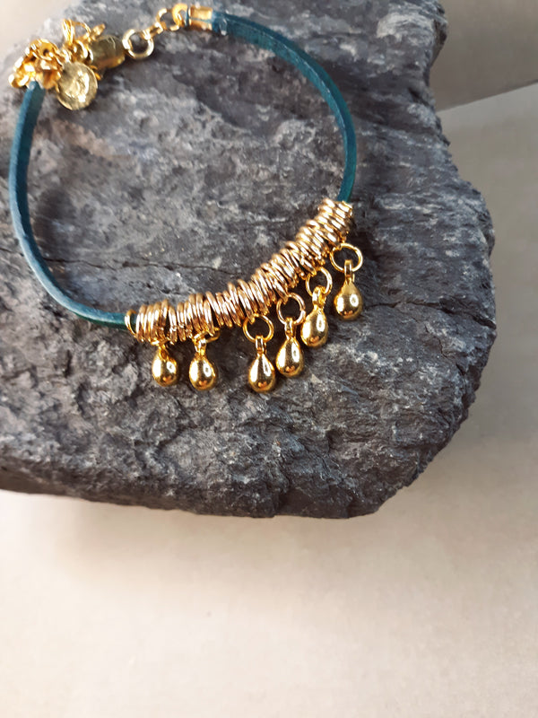 Green Leather and Gold Bails