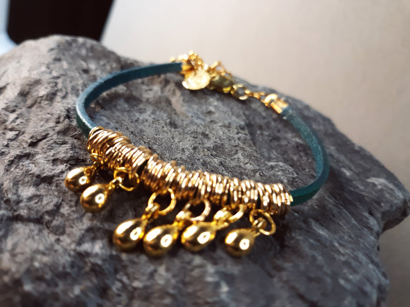 Green Leather and Gold Bails