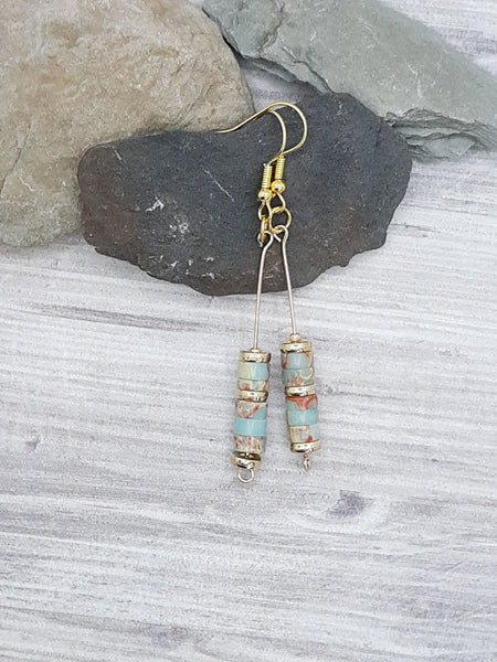 Blue & Red Jasper with Gold Earrings