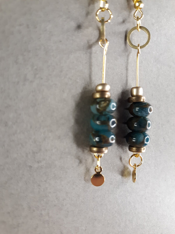 Deep Sea - Deep green Impression Jasper beaded drop earrings.