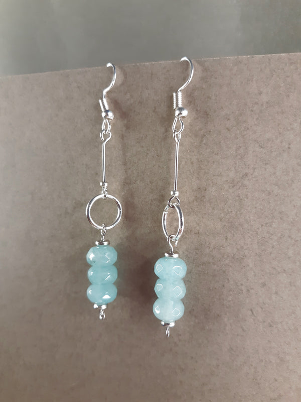 Blue Ice - Chilly blue quarts beaded drop earrings with silver rings.