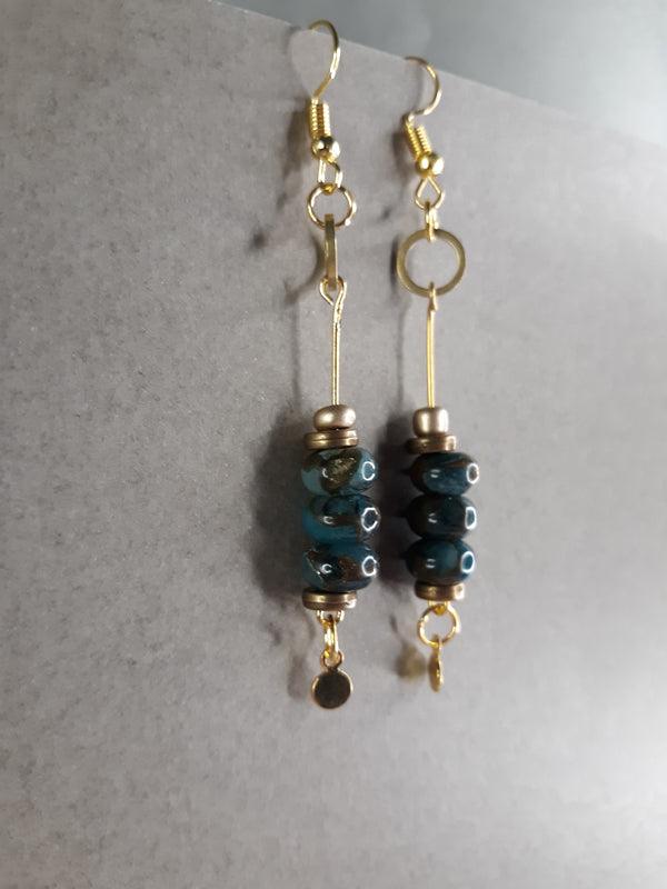 Deep Sea - Deep green Impression Jasper beaded drop earrings.