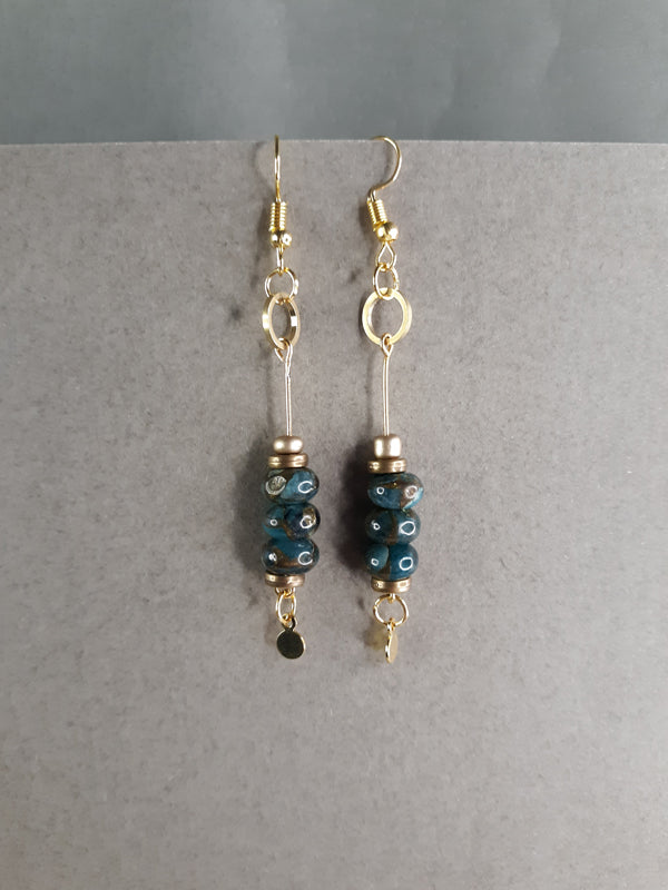 Deep Sea - Deep green Impression Jasper beaded drop earrings.