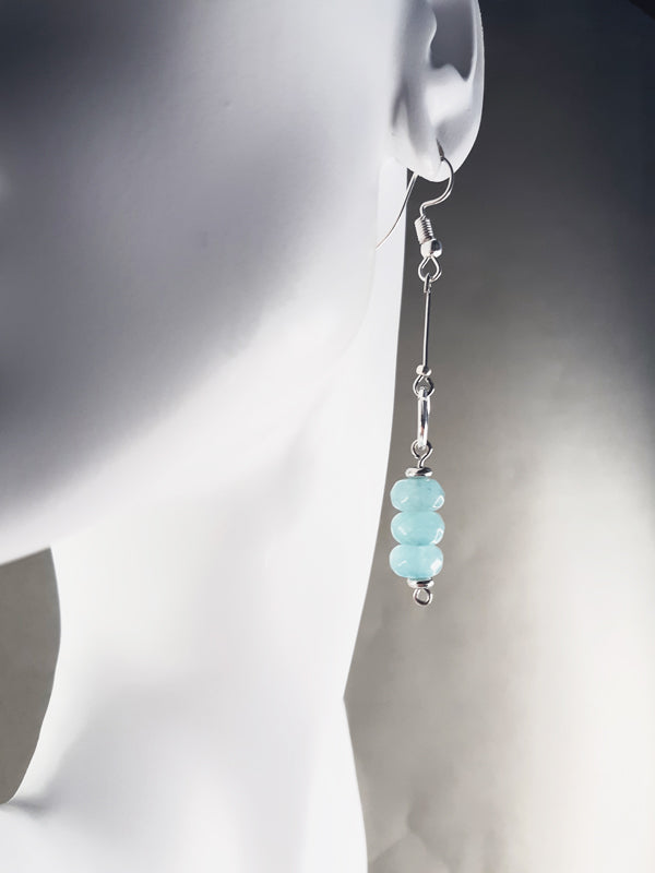 Blue Ice - Chilly blue quarts beaded drop earrings with silver rings.