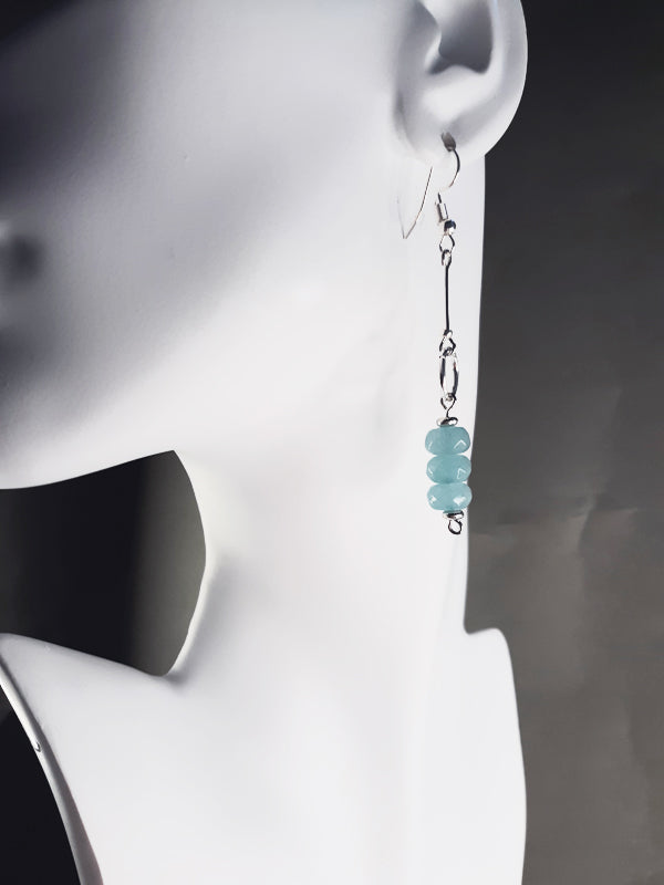 Blue Ice - Chilly blue quarts beaded drop earrings with silver rings.