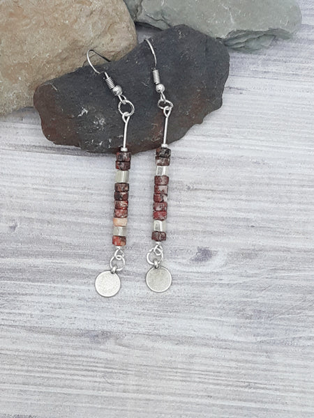 Red Leopard Jasper & Silver Earrings