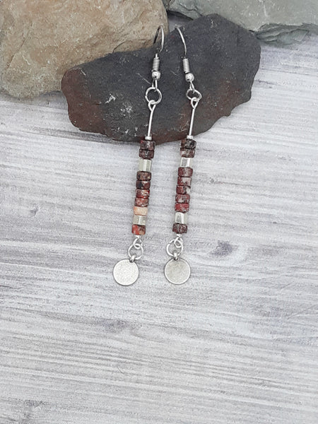 Red Leopard Jasper & Silver Earrings