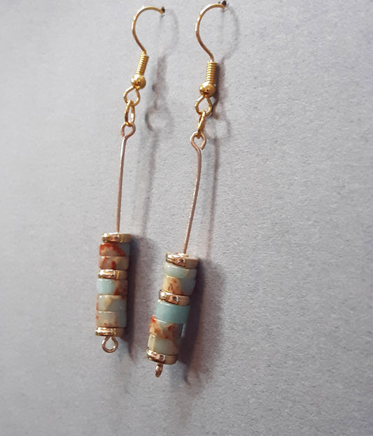 Blue & Red Jasper with Gold Earrings