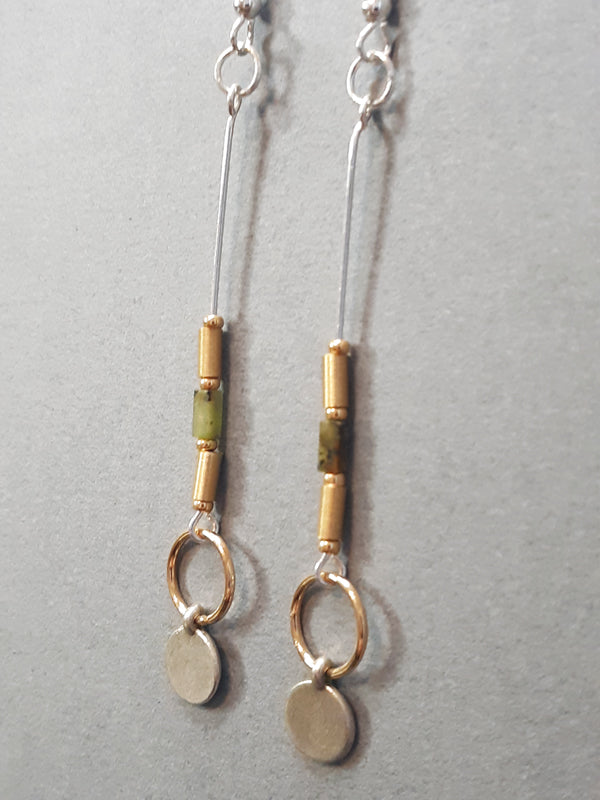 Gold, Silver & Green Earrings