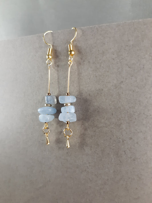 Winter Blue - Light blue quartz chip drop earrings with gold bails.