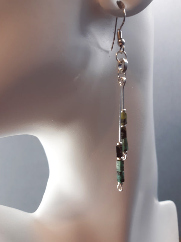 Green, Black & Silver Double Strand  Earrings