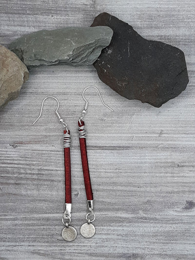 Buffalo Red Leather Earrings