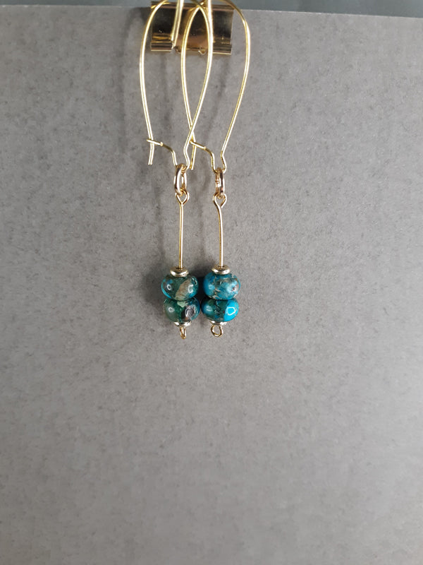 Teal Jasper - Teal Jasper beaded drop earrings.