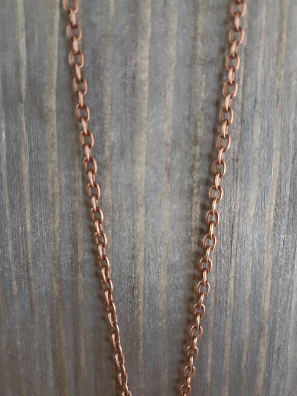 Long Antique Copper and Black Tiny Tags Necklace with Small Ring