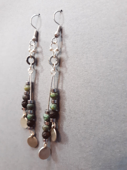 Green, Black & Silver Double Strand Earrings