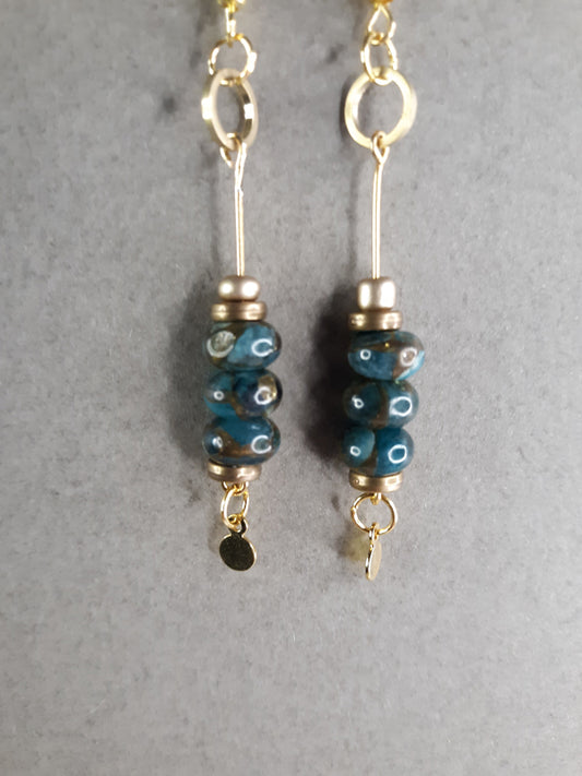 Deep Sea  - Deep green Impression Jasper beaded drop earrings.