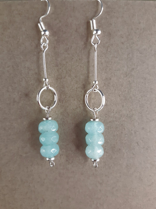 Blue Ice - Chilly blue quarts beaded drop earrings with silver rings.