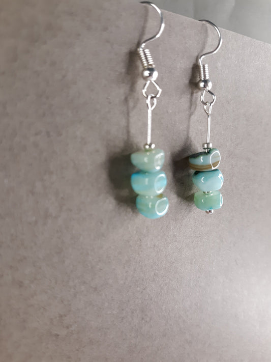 Blue Marble - Blue polished marble beaded drop earrings.