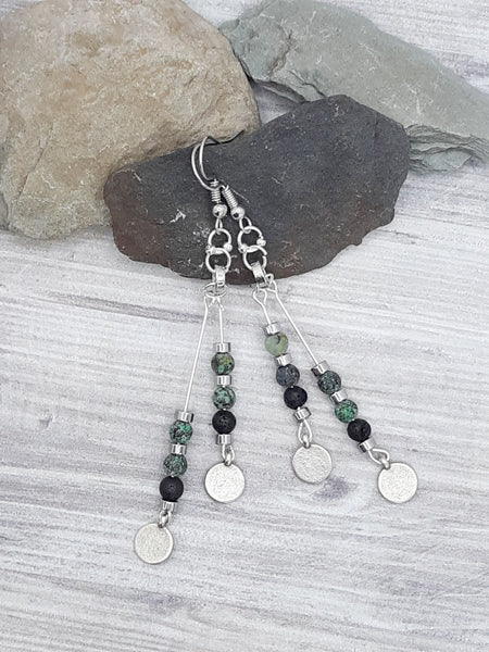 Green, Black & Silver Double Strand Earrings