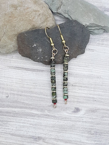 Green Jade & Gold Earrings