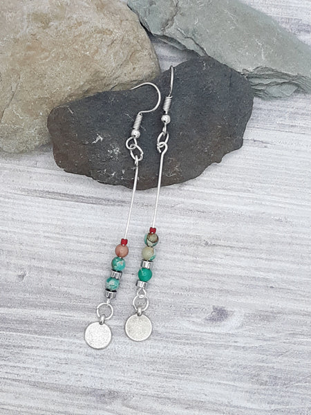 Aqua Imperial Jasper with Red Bead Earrings