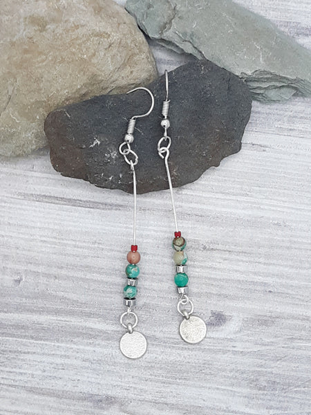 Aqua Imperial Jasper with Red Bead Earrings