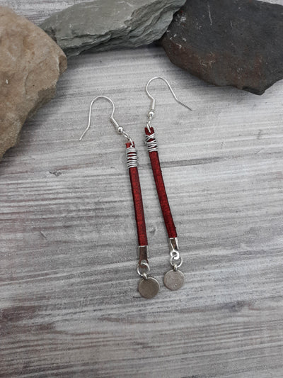 Buffalo Red Leather Earrings