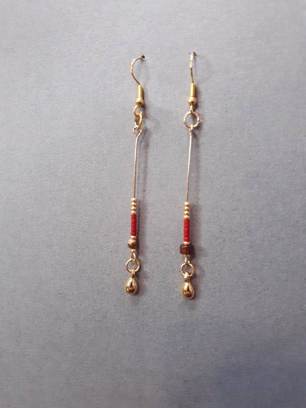 African Red &Dark Wooden Bead Earrings