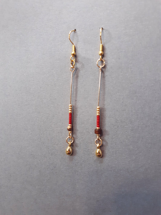 African Red &Dark Wooden Bead Earrings