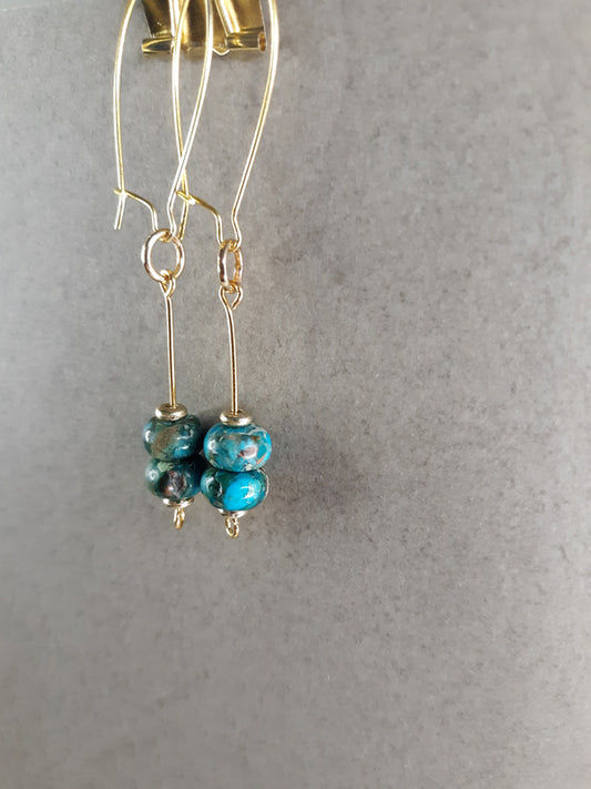 Teal Jasper - Teal Jasper beaded drop earrings.