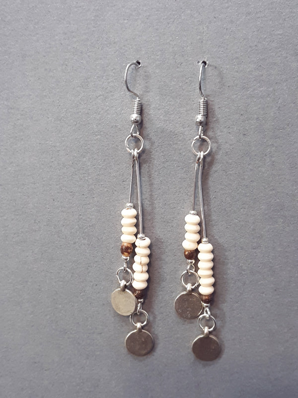 Bone White Natural Stone and Wood Earrings