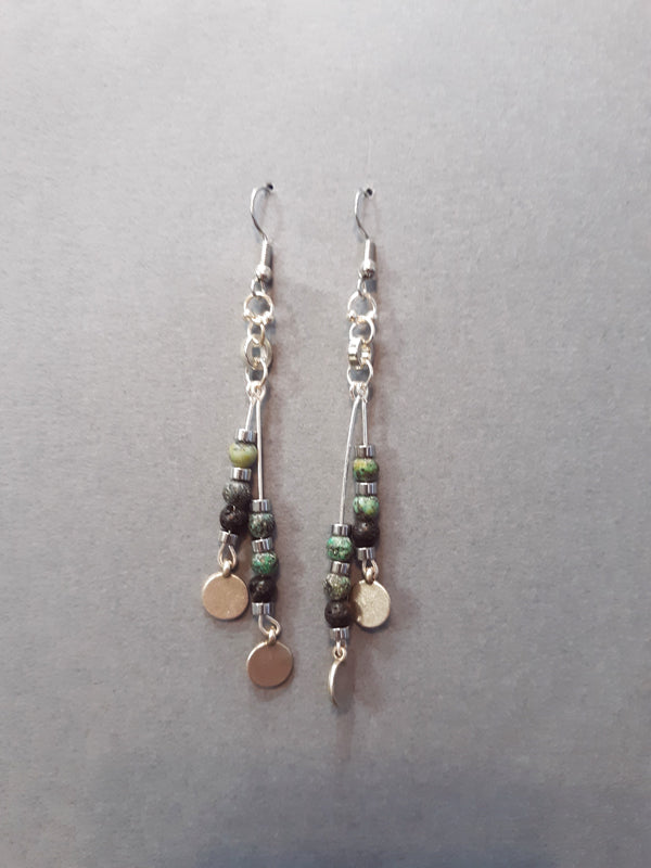 Green, Black & Silver Double Strand Earrings