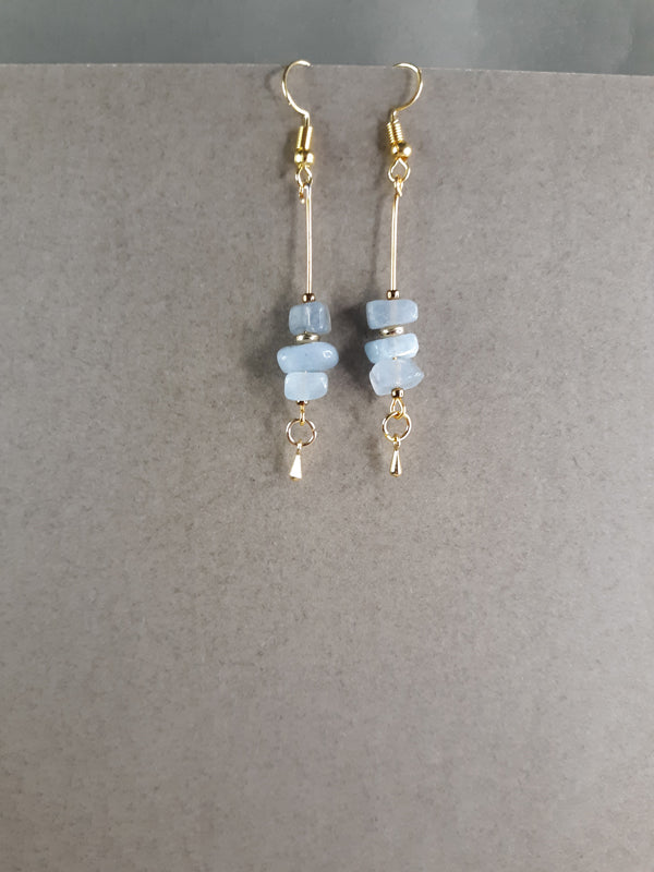 Winter Blue - Light blue quartz chip drop earrings with gold bails.