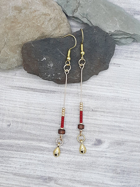 African Red &Dark Wooden Bead Earrings