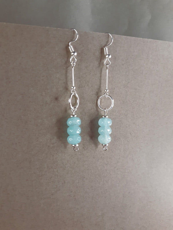 Blue Ice - Chilly blue quarts beaded drop earrings with silver rings.