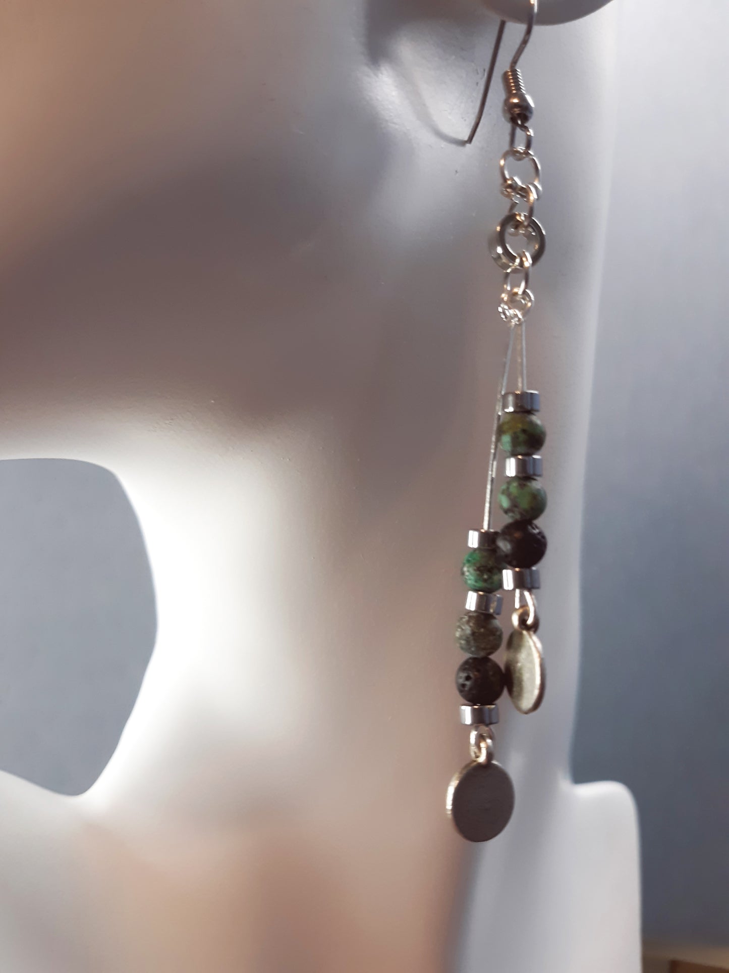 Green, Black & Silver Double Strand Earrings