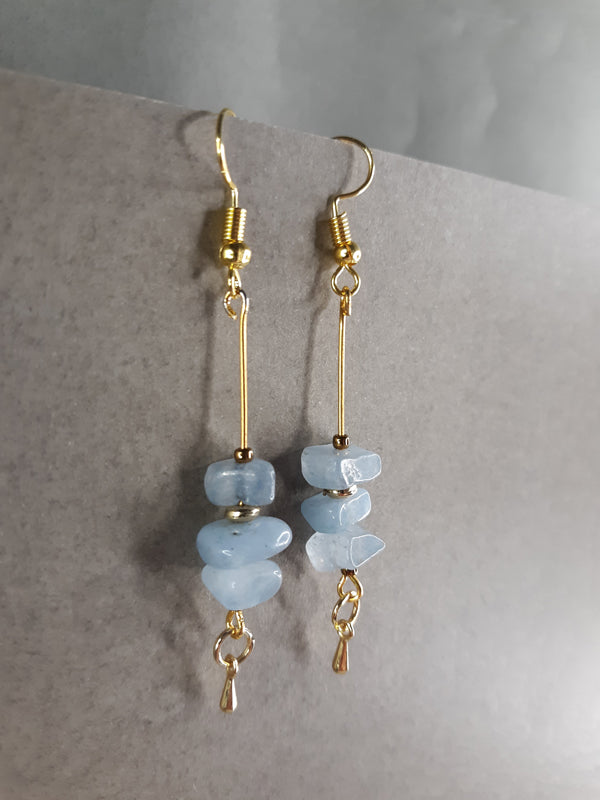 Winter Blue - Light blue quartz chip drop earrings with gold bails.