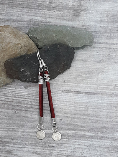 Buffalo Red Leather Earrings