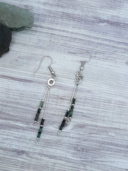 Green, Black & Silver Double Strand  Earrings