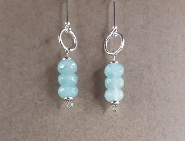 Blue Ice - Chilly blue quarts beaded drop earrings with silver rings.