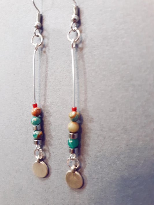 Aqua Imperial Jasper with Red Bead Earrings